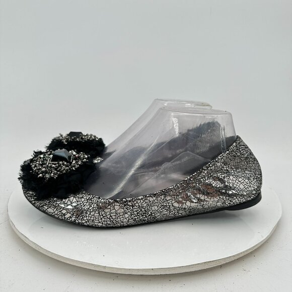 Tory Burch Women Size 7.5M Scrunch Amelia Crystal Silver Ballet Flat Shoes - Picture 2 of 11